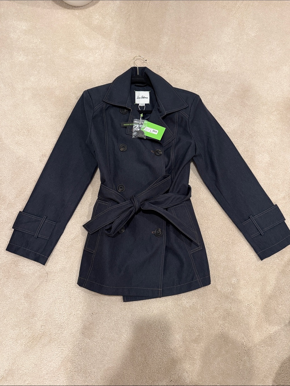 Sam Edelman Navy Double-Breasted Belted Trench Coat